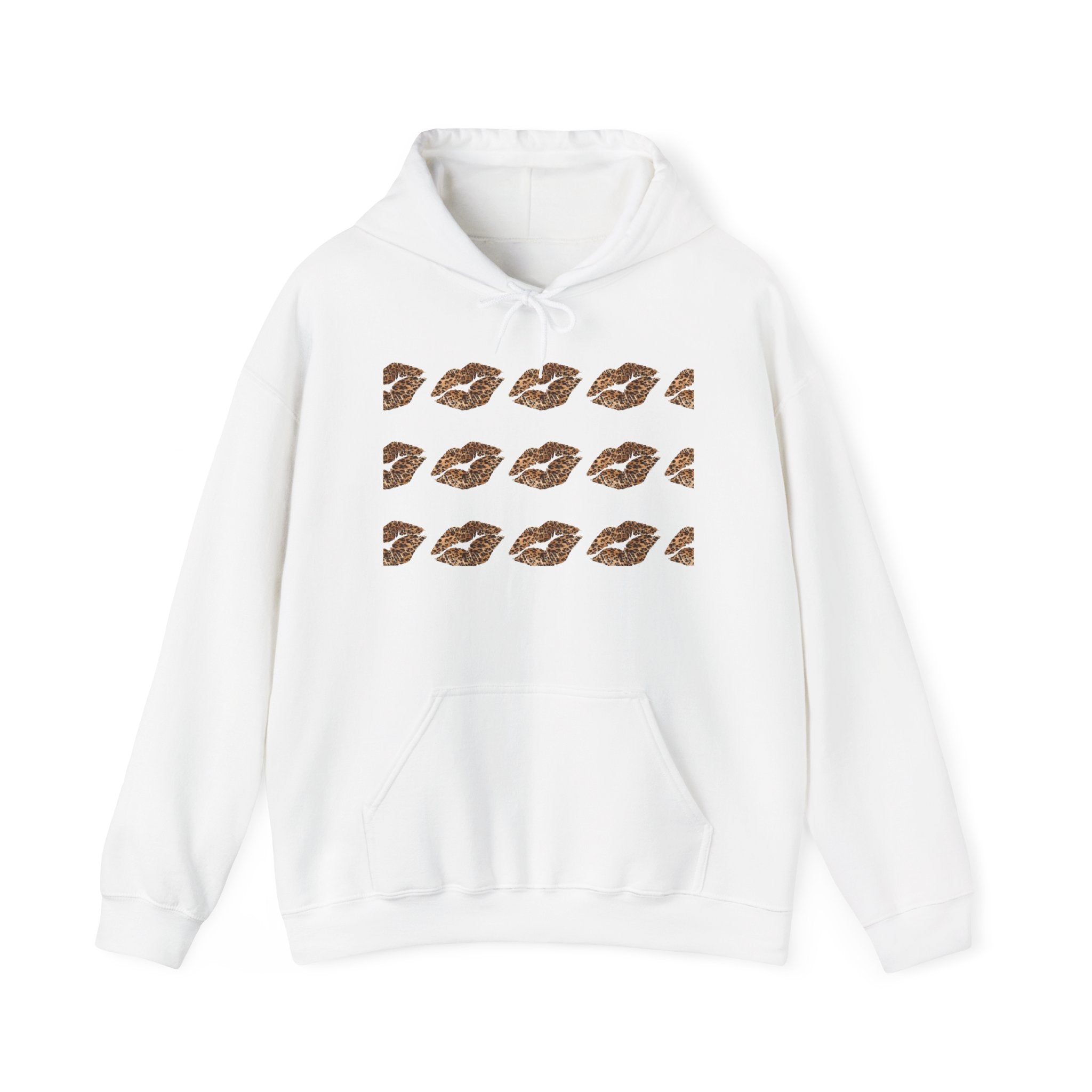 Cheetah Kiss Pattern Hoodie — Trendy Animal Print Lip Motif Pullover