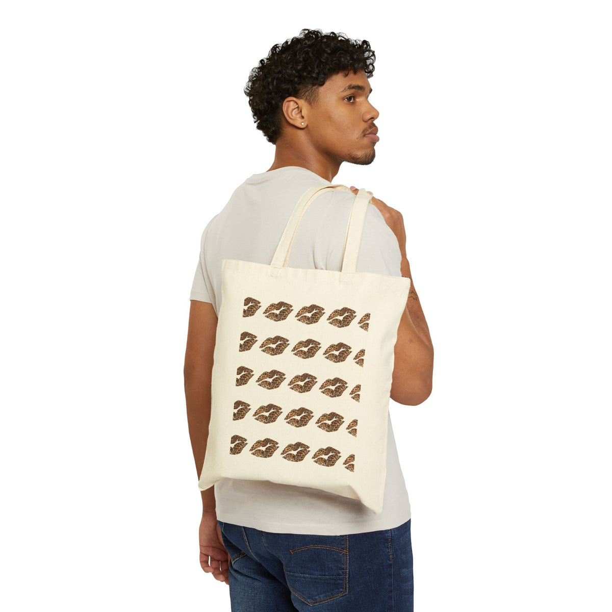 Kissed Pattern Tote Bag — Repeating Lip Print Canvas Shopper