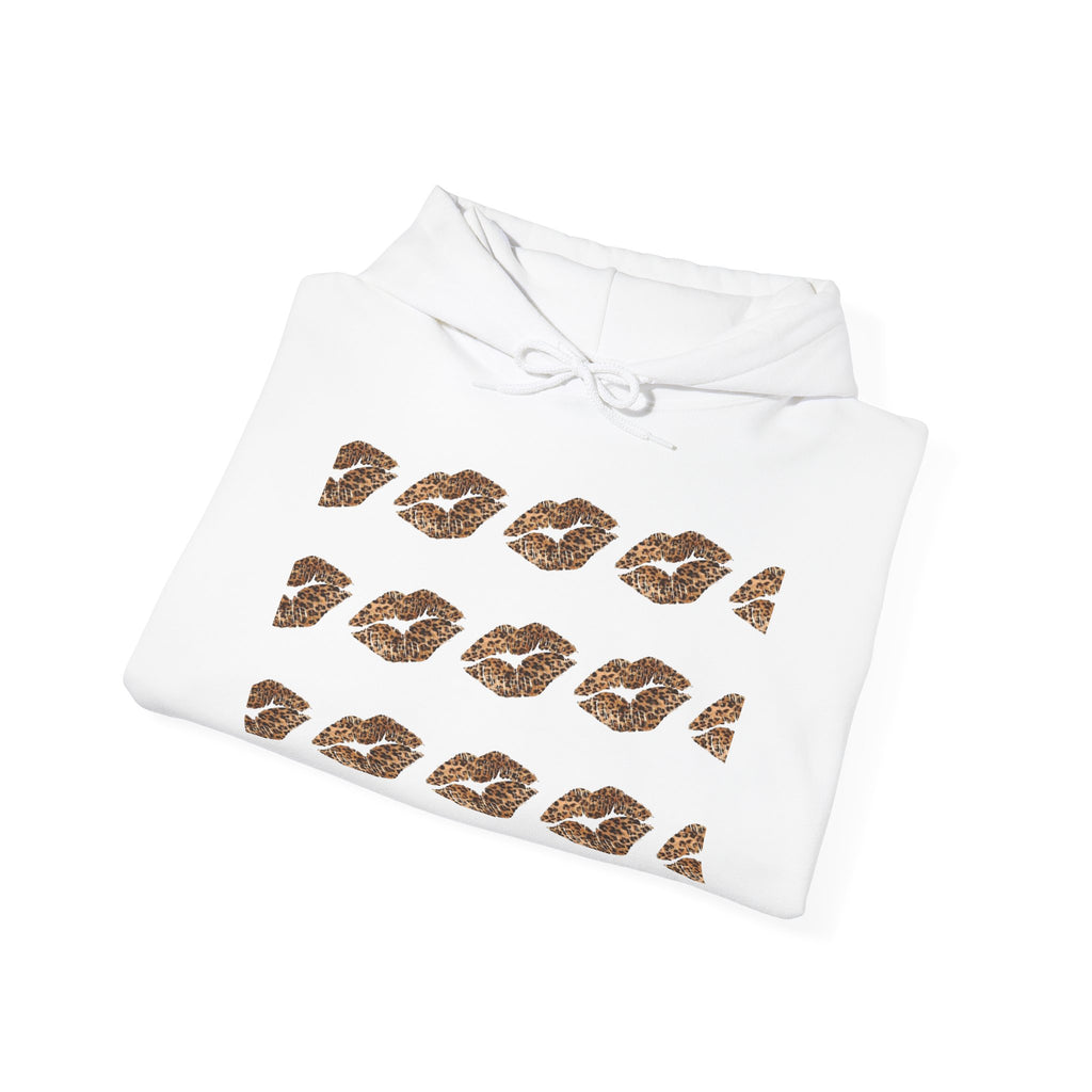 Cheetah Kiss Pattern Hoodie — Trendy Animal Print Lip Motif Pullover