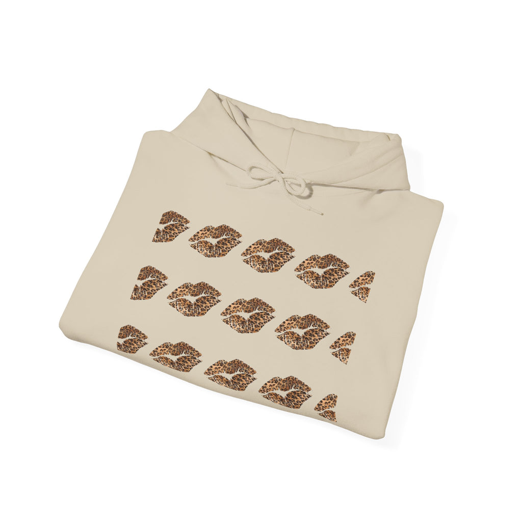 Cheetah Kiss Pattern Hoodie — Trendy Animal Print Lip Motif Pullover