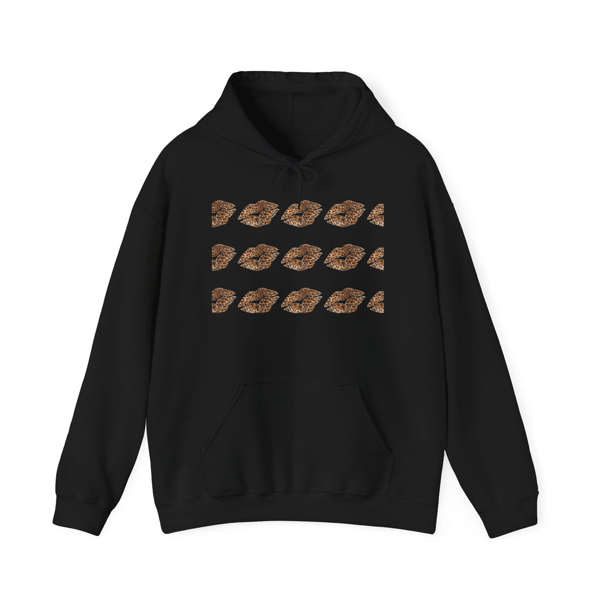 Cheetah Kiss Pattern Hoodie — Trendy Animal Print Lip Motif Pullover