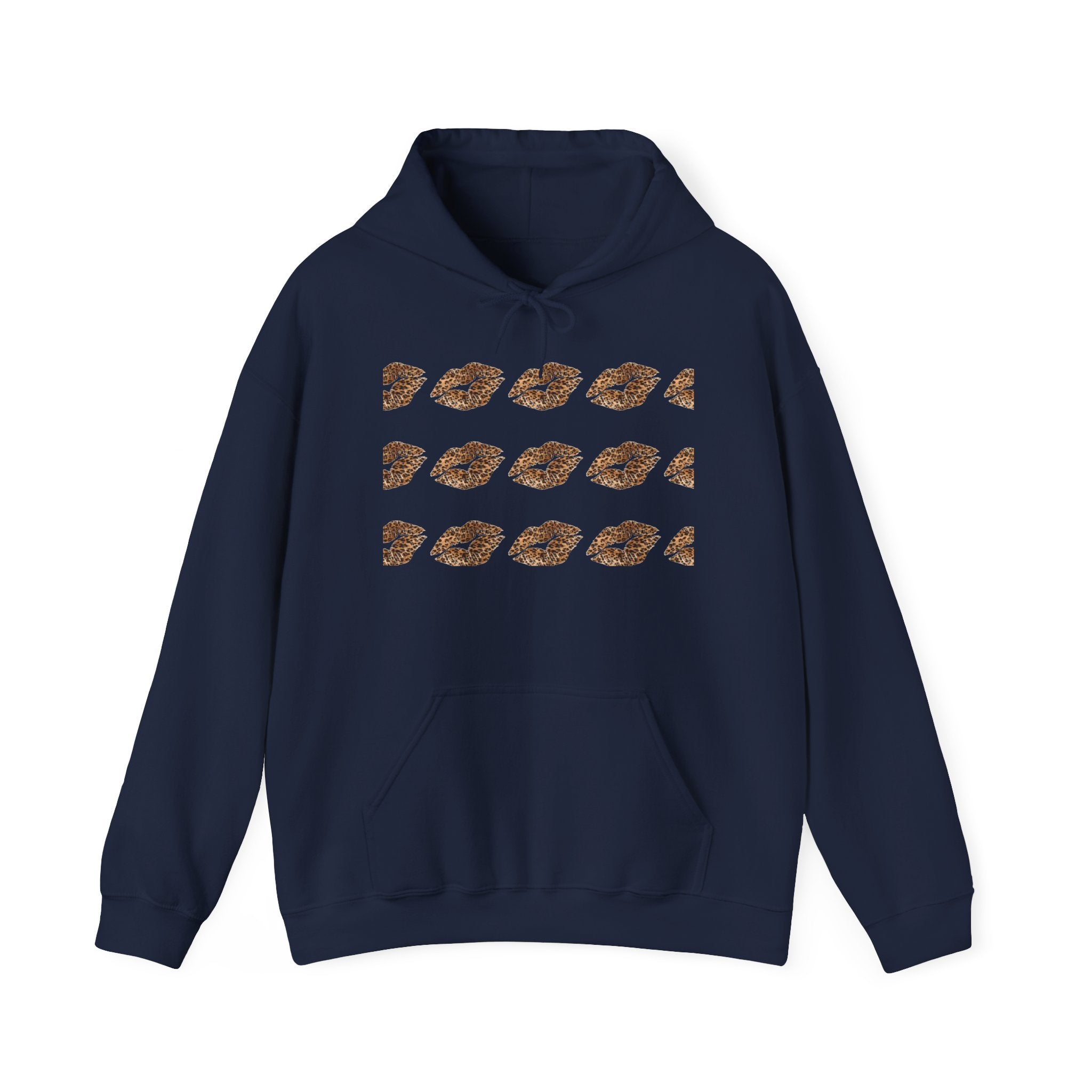 Cheetah Kiss Pattern Hoodie — Trendy Animal Print Lip Motif Pullover