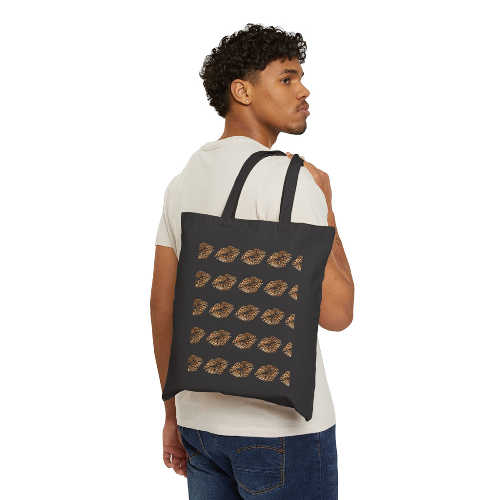 Kissed Pattern Tote Bag — Repeating Lip Print Canvas Shopper