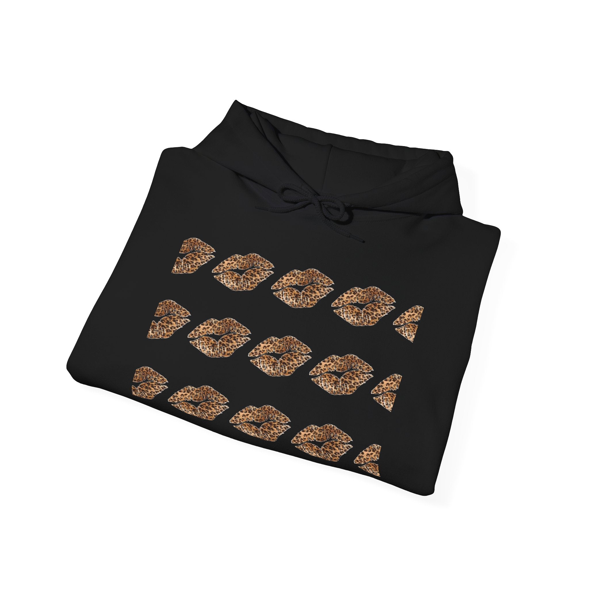 Cheetah Kiss Pattern Hoodie — Trendy Animal Print Lip Motif Pullover