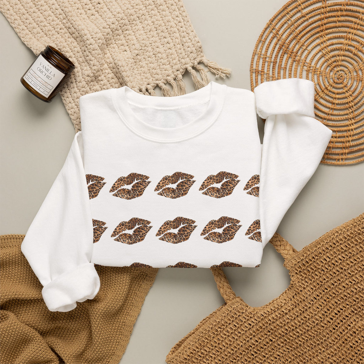 Crewneck Sweatshirt — Cheetah Kiss Print "Cheetah Print Is Life"