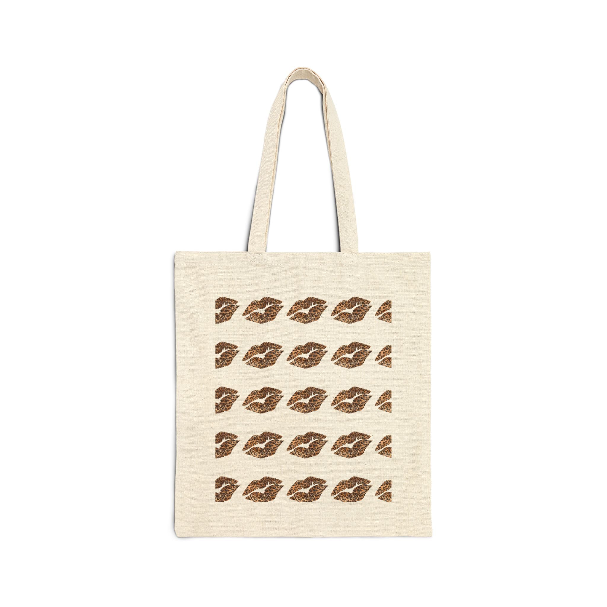 Kissed Pattern Tote Bag — Repeating Lip Print Canvas Shopper